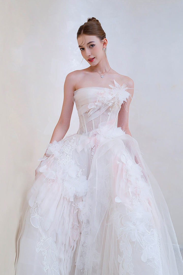 Strapless 3D Floral Dress