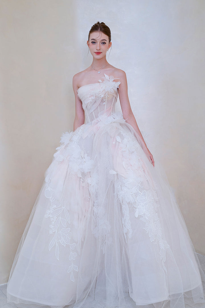 Strapless 3D Floral Dress