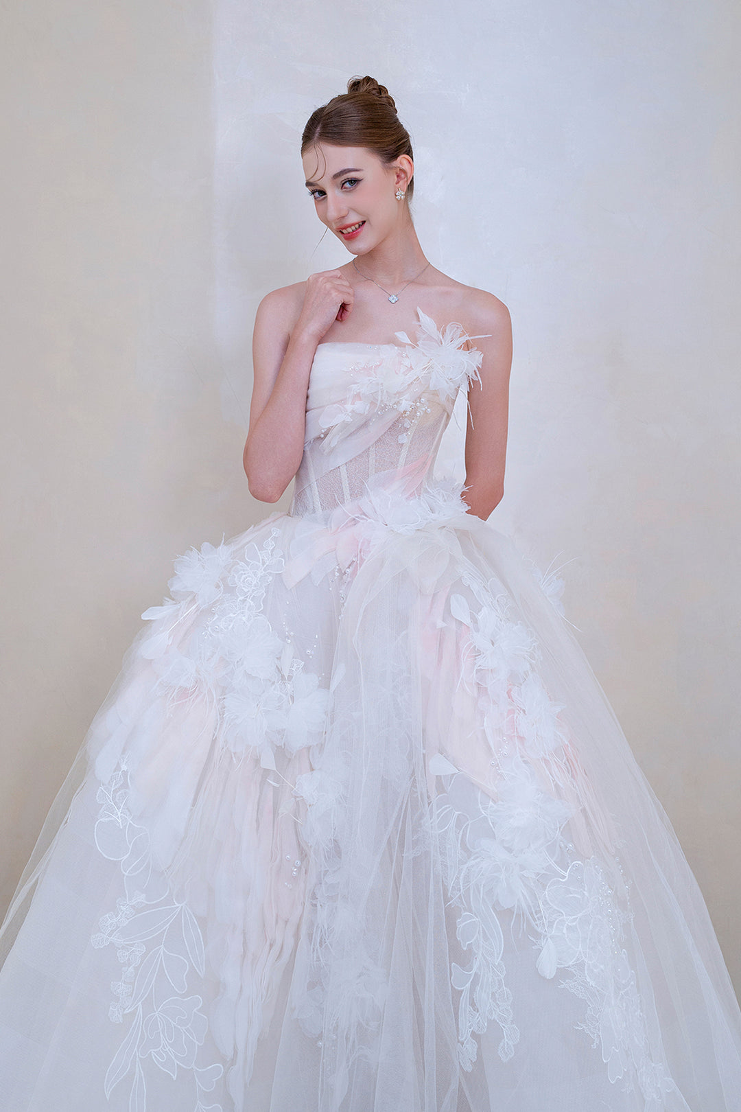 Strapless 3D Floral Dress