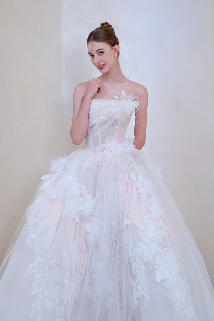 Strapless 3D Floral Dress