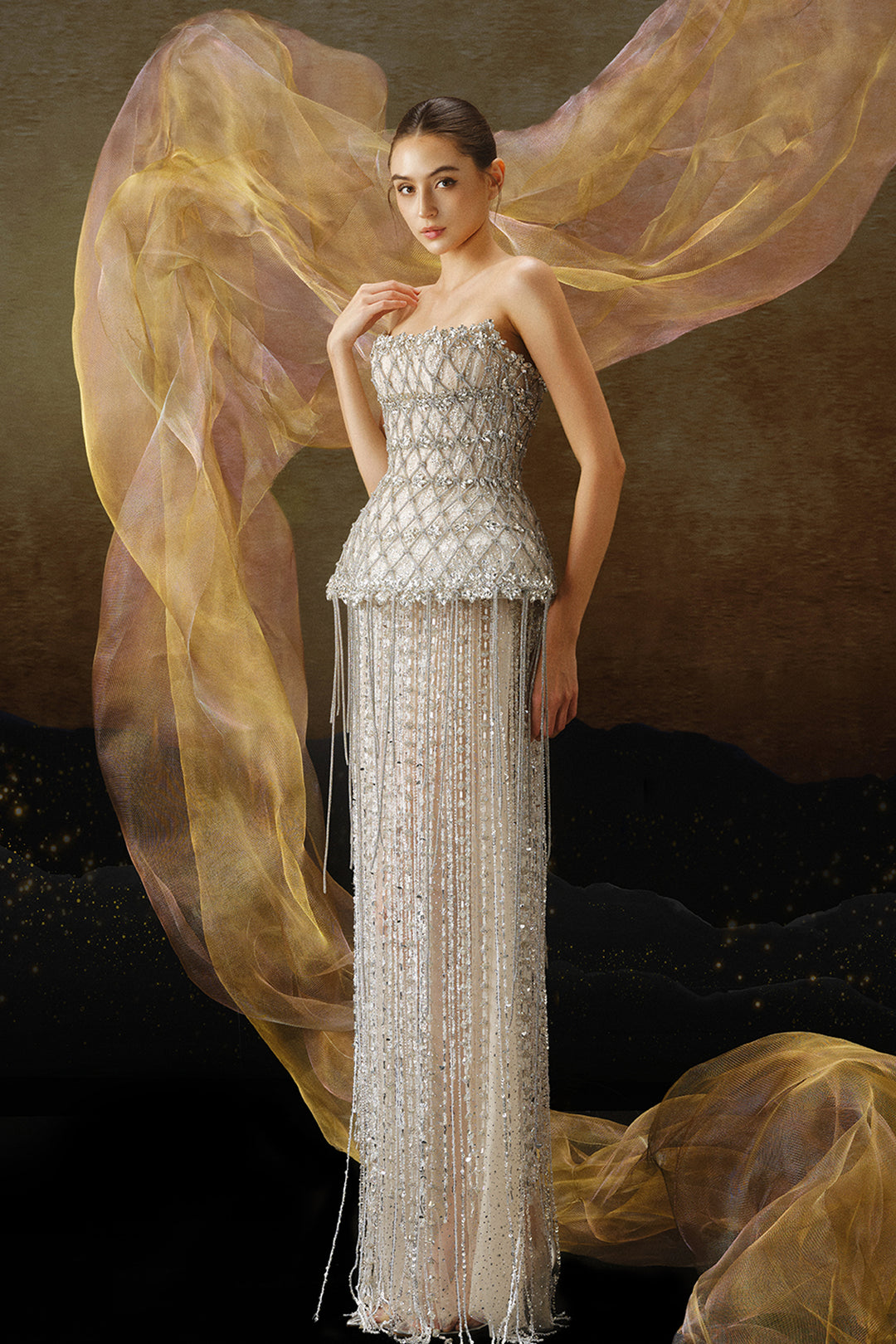 Beaded Bodice A-line Dress with Fringe