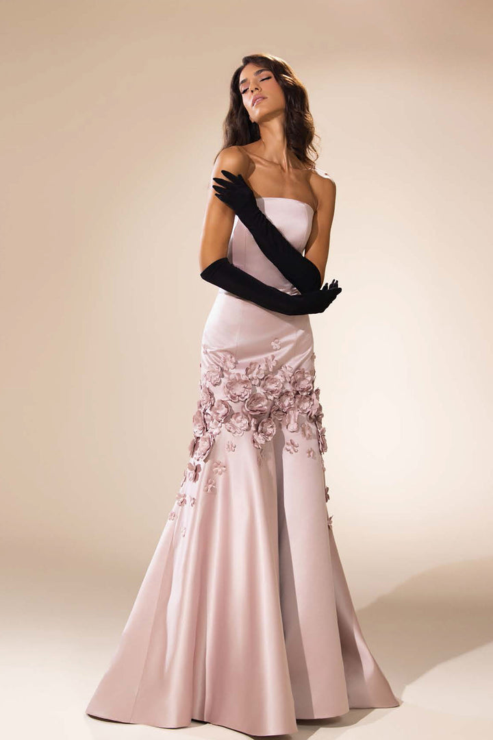 Strapless 3D Floral Appliqué Mermaid Dress