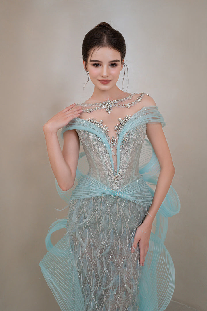 Off-The-Shoulder Neckline with 3D floral Design