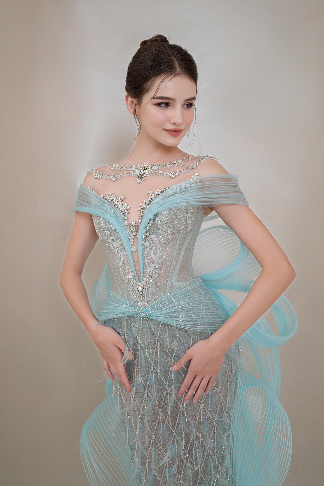 Off-The-Shoulder Neckline with 3D floral Design