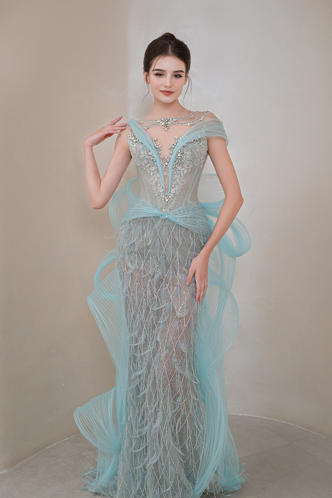 Off-The-Shoulder Neckline with 3D floral Design