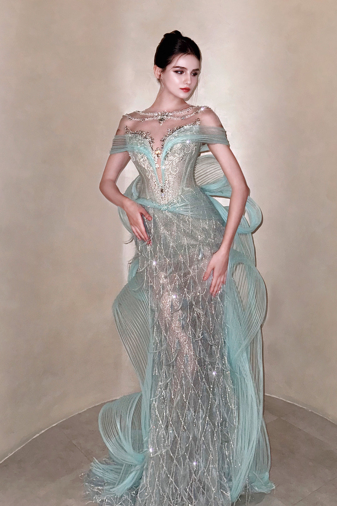 Off-The-Shoulder Neckline with 3D floral Design