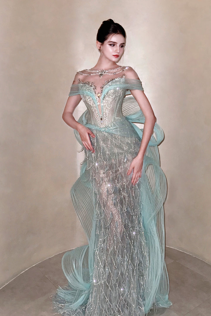 Off-The-Shoulder Neckline with 3D floral Design