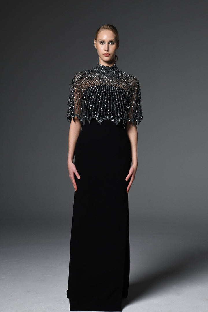 Embroidered Bolero Evening Dress