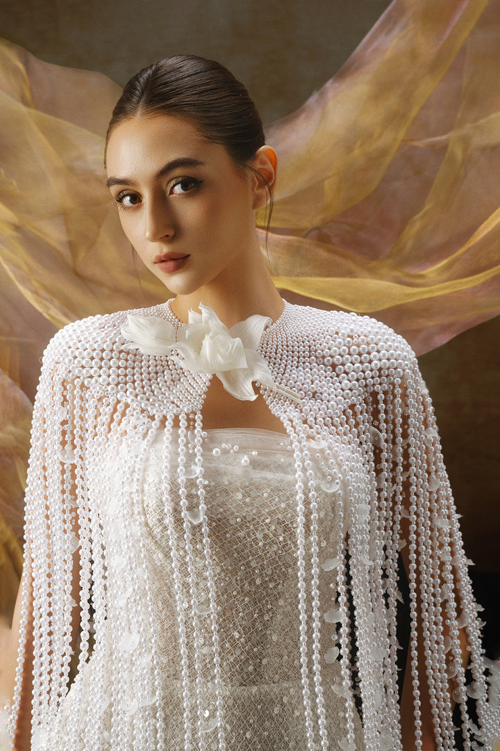 Crystal-Bodice Cape Dress