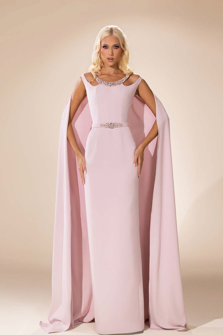 Column Dress with Cape Over-Sleeves
