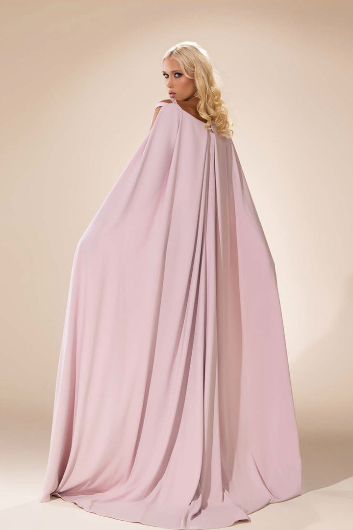 Column Dress with Cape Over-Sleeves