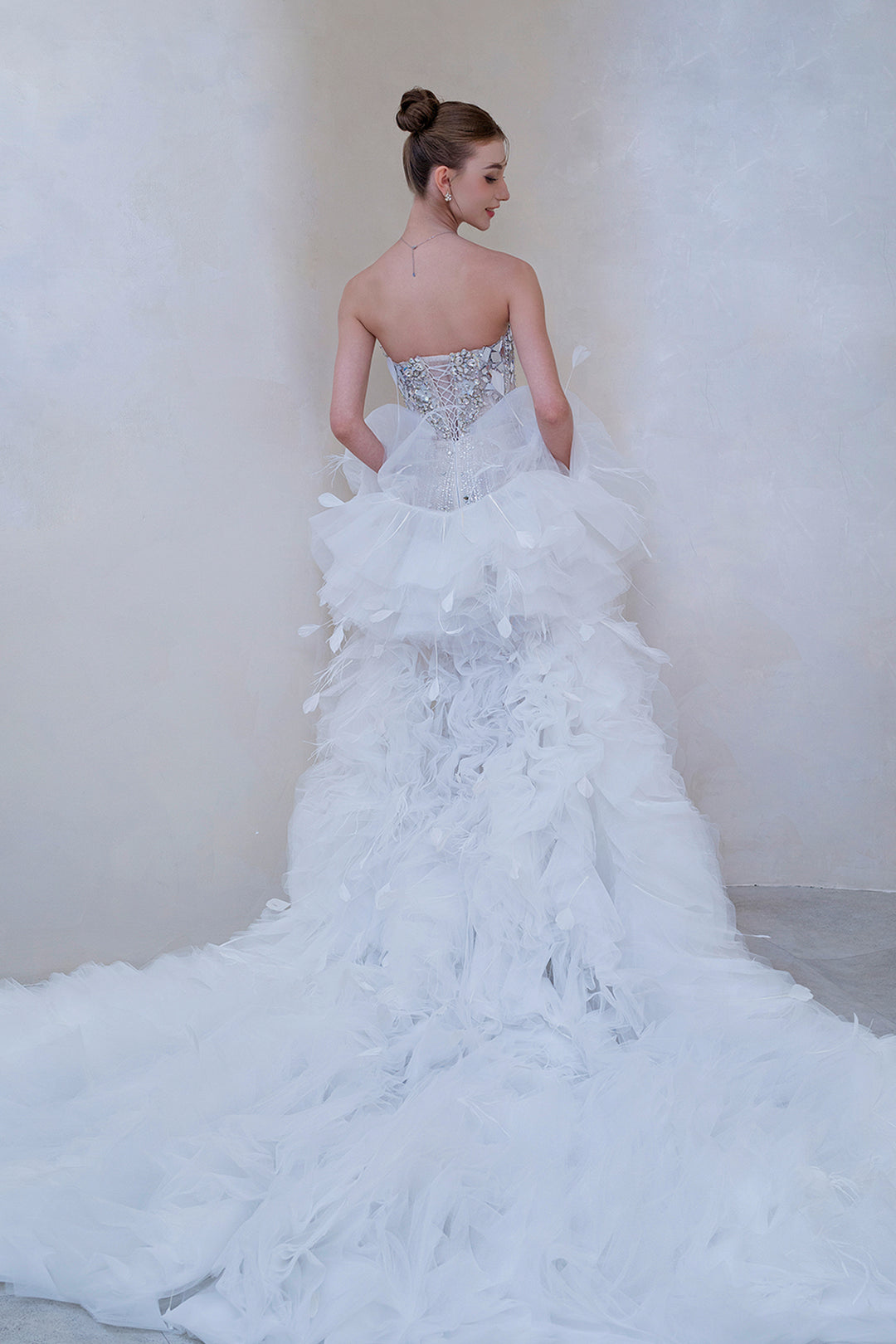 Stunning Strapless Dress with Tulle Cape