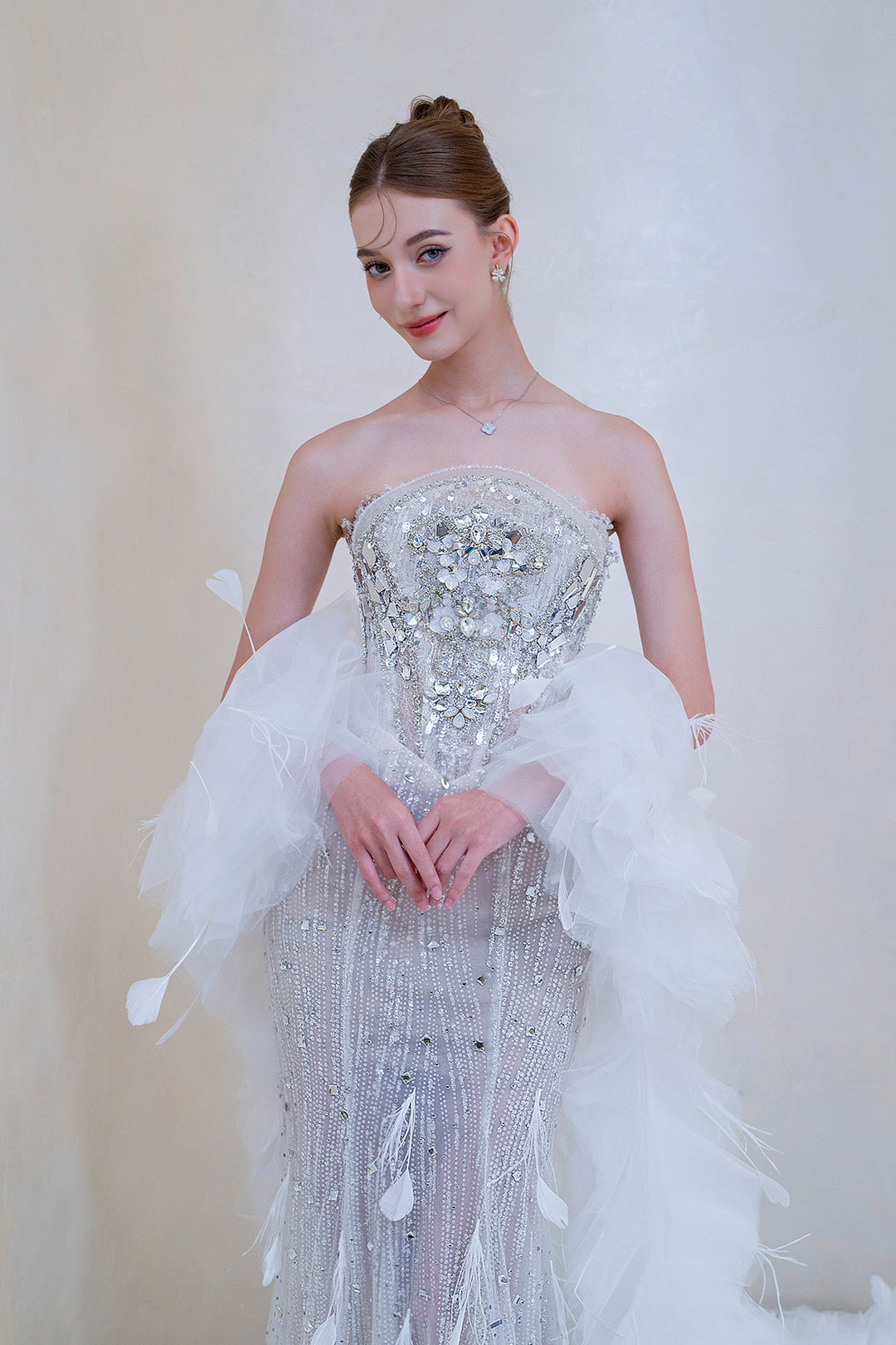 Stunning Strapless Dress with Tulle Cape