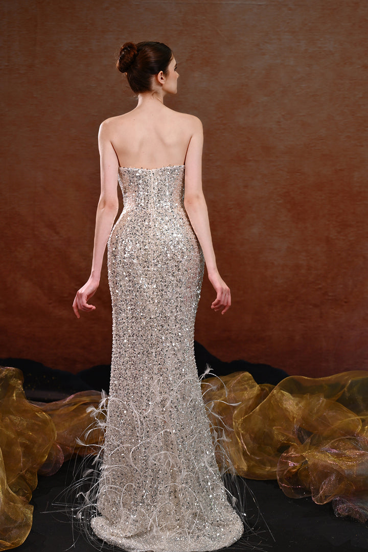 Beaded Crystal-Texture Column Dress