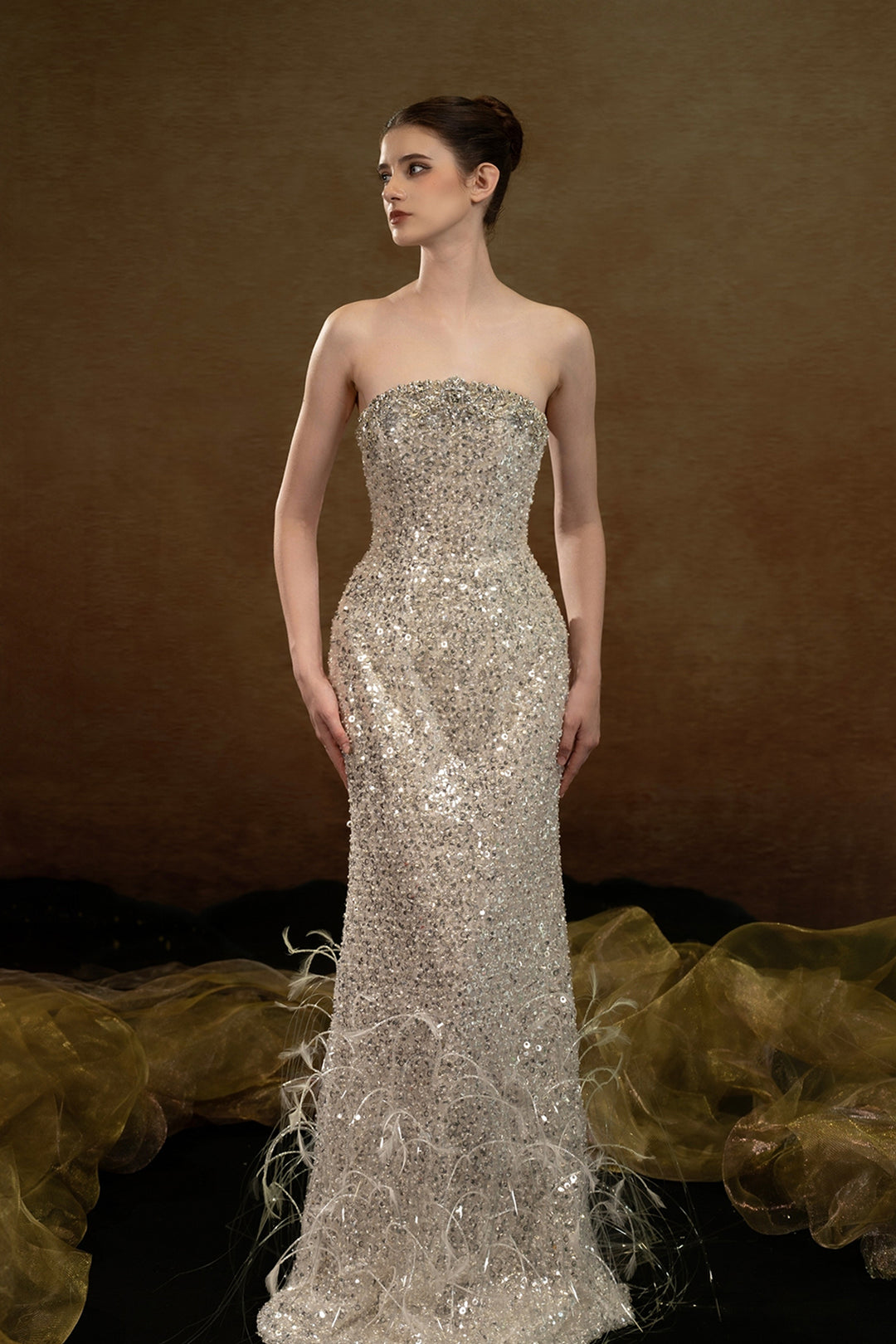Beaded Crystal-Texture Column Dress