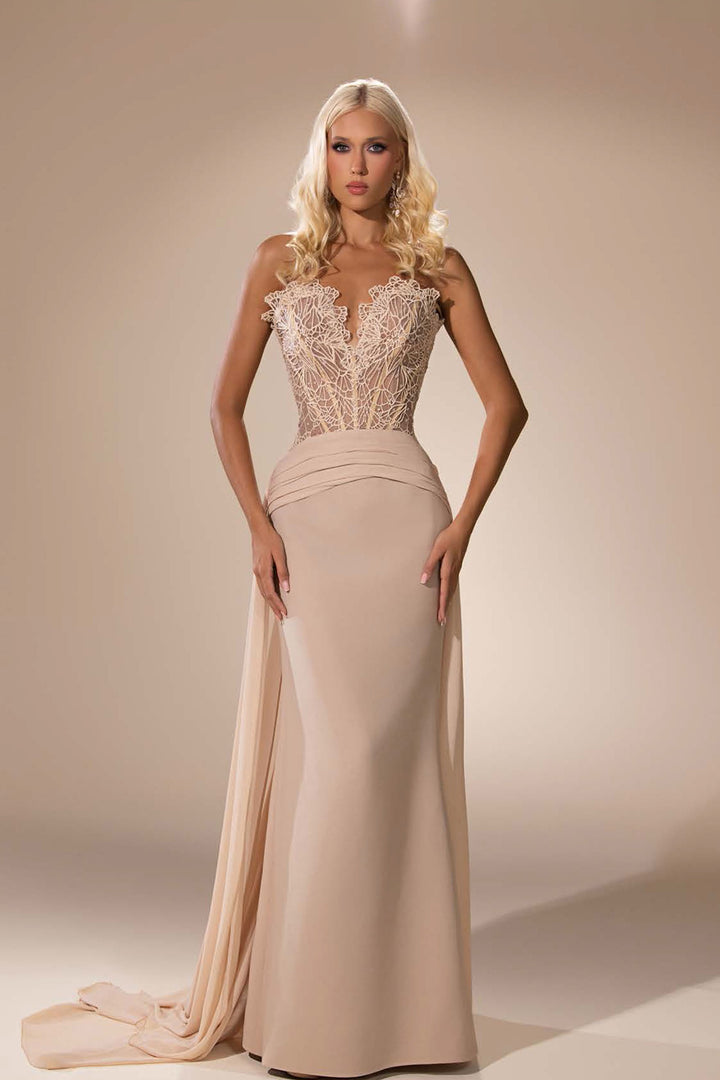 Strapless Maxi Dress with Train