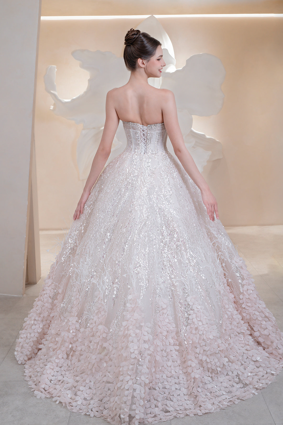 Strapless A-Line Dress with Asymmetric Crystal Embroidery