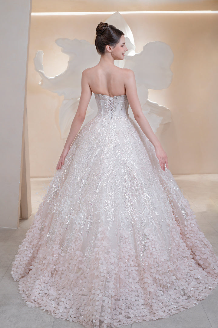 Strapless A-Line Dress with Asymmetric Crystal Embroidery