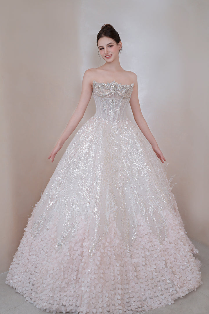 Strapless A-Line Dress with Asymmetric Crystal Embroidery