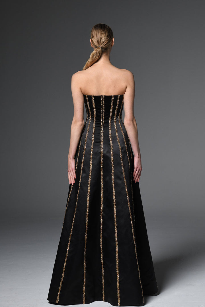 Strapless Dress with Gold Striping