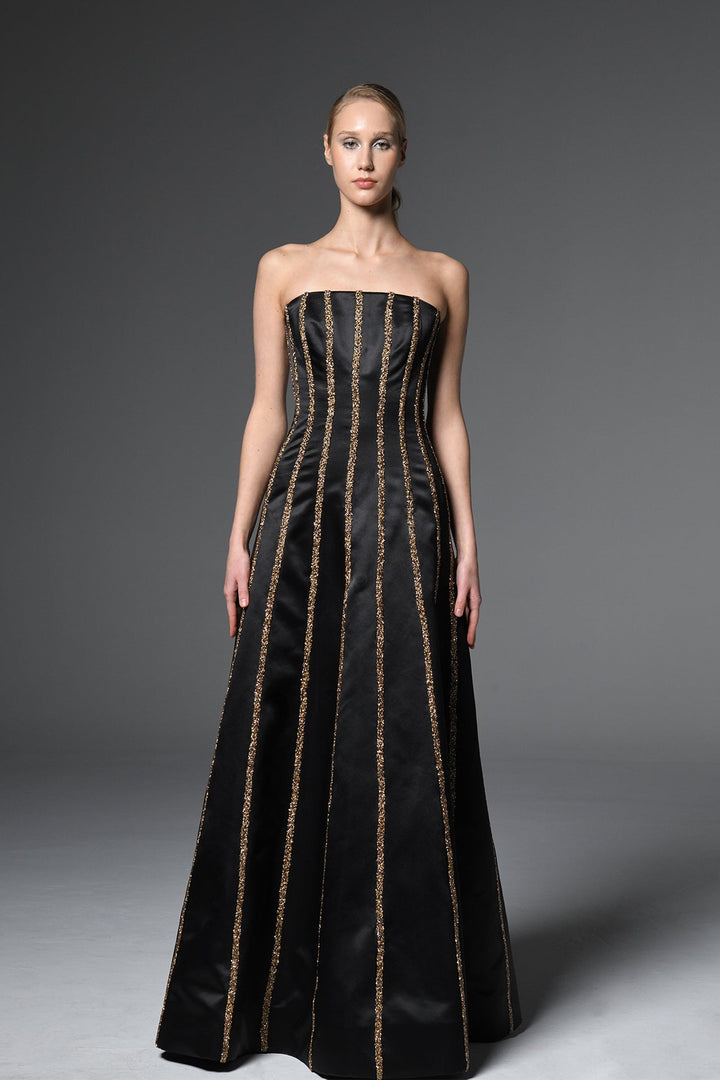 Strapless Dress with Gold Striping