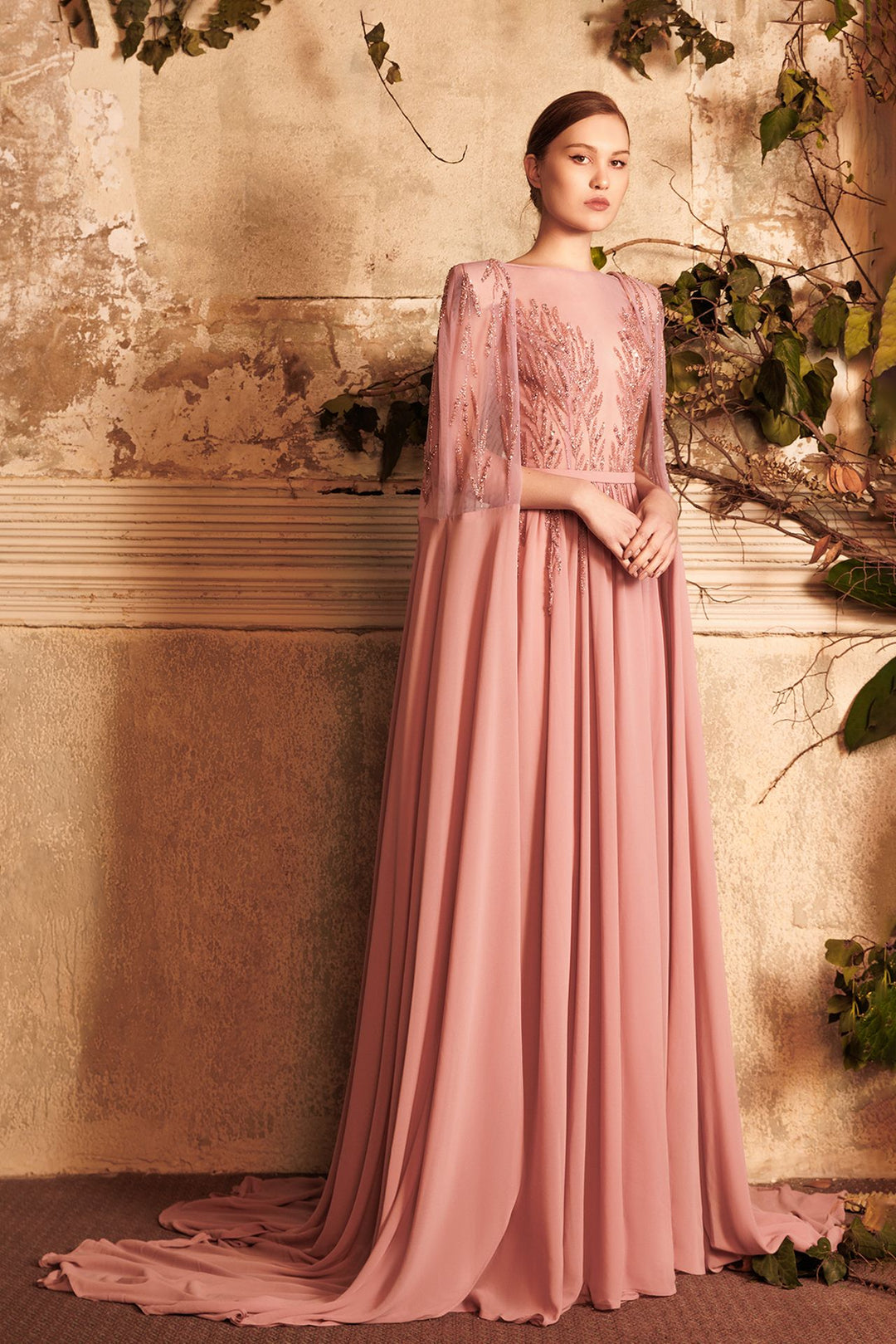A-Line Dress with Cape Sleeves Blush / US 8 A-Line Dress with Cape Sleeves Blush / US 8