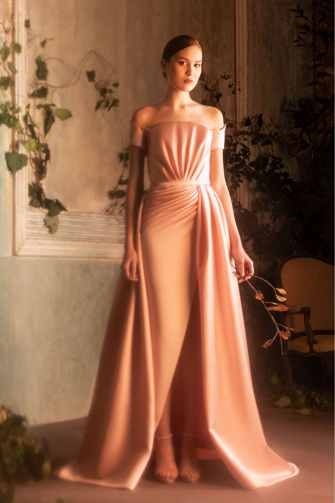 Off-The-Shoulder Draped Fitted Dress Blush / US 4 Off-The-Shoulder Draped Fitted Dress Blush / US 4