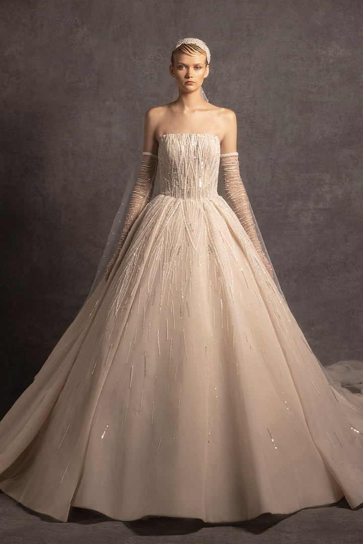 Embroidered Strapless Princess Wedding Dress