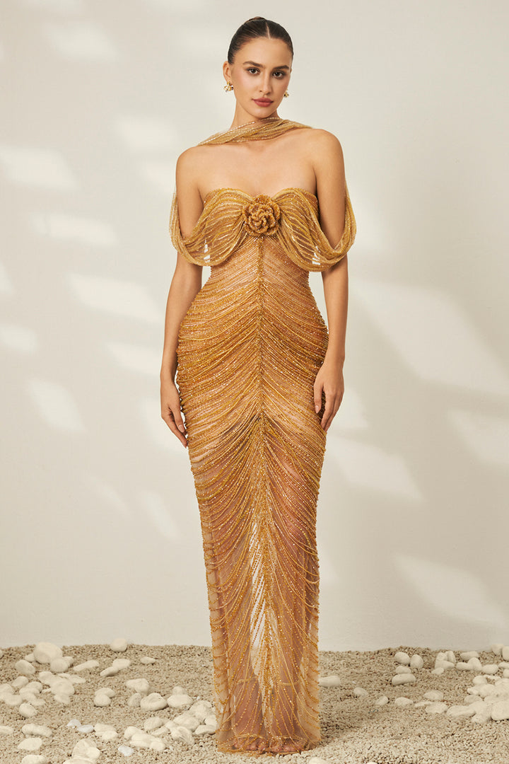 Strapless Sweetheart 3D Floral with Hand-Beaded Dress