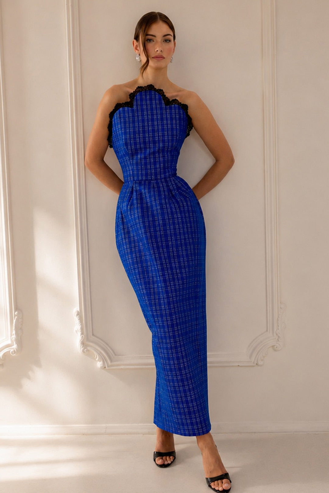 Structured Strapless Mid-Length Gown