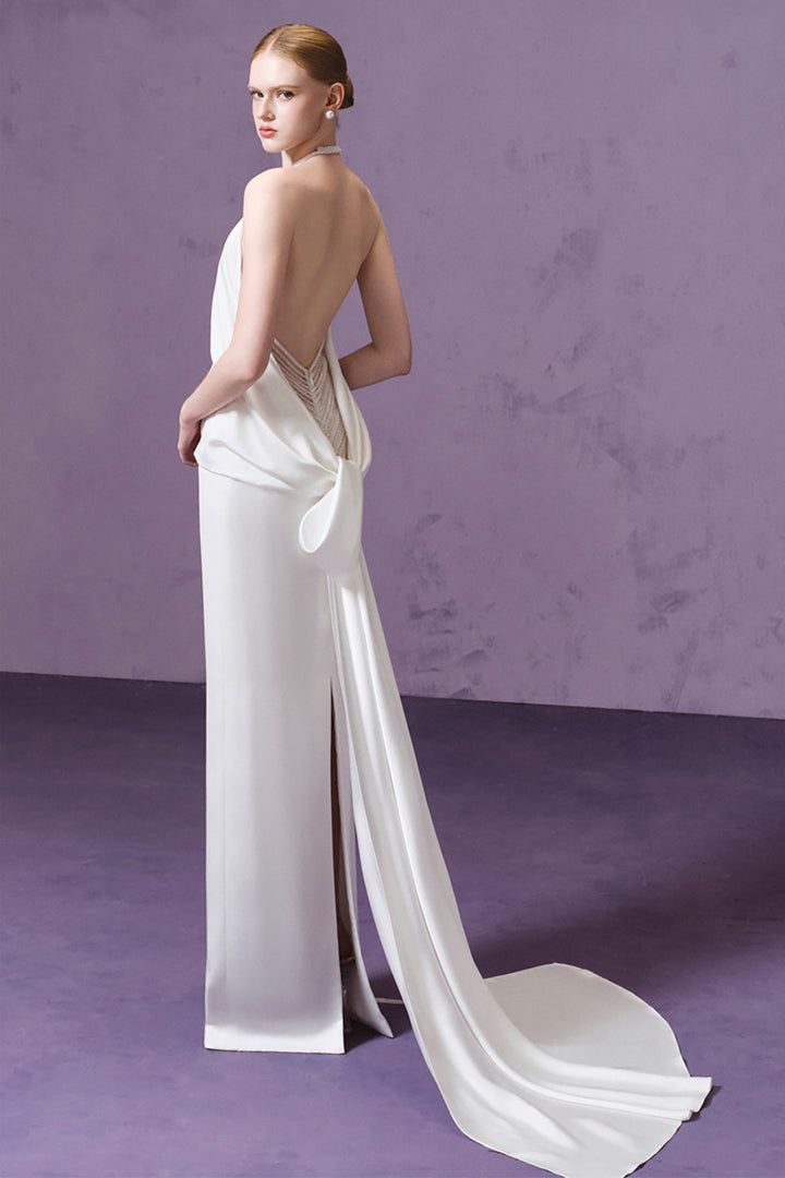 High-Neck with Open-Back and Bow Dress