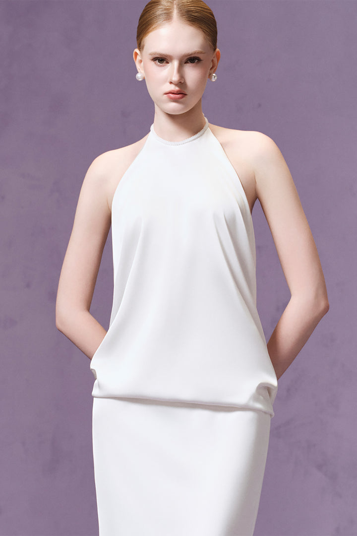 High-Neck with Open-Back and Bow Dress