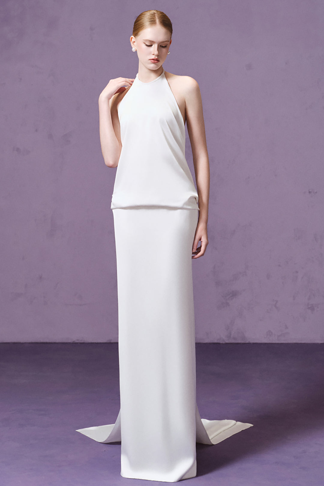 High-Neck with Open-Back and Bow Dress