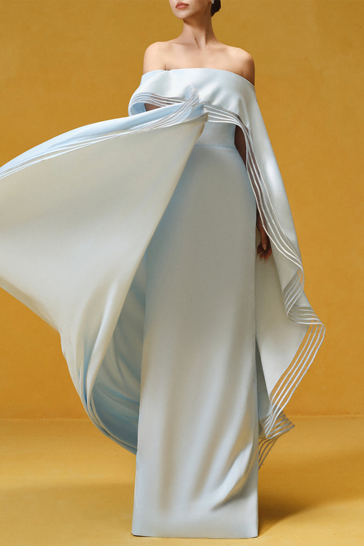 Off-the-Shoulder with Cape Satin and Sheath Dress