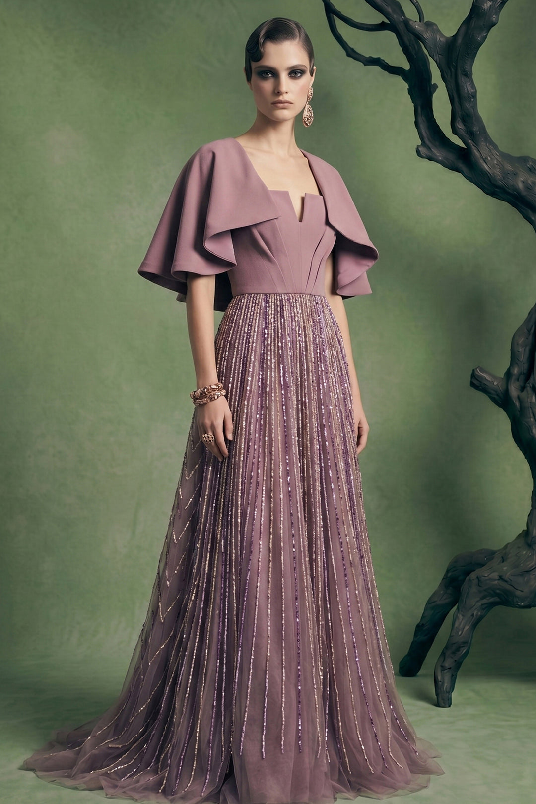 Tailored A-Line Dress with Notched Square Neckline Dusty Plum / FR 36