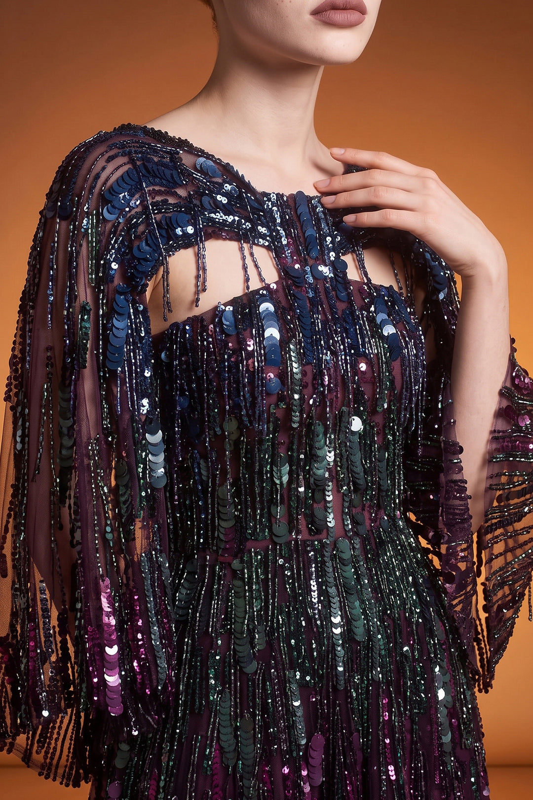Cape Sleeve Corseted with A-line Long Dress