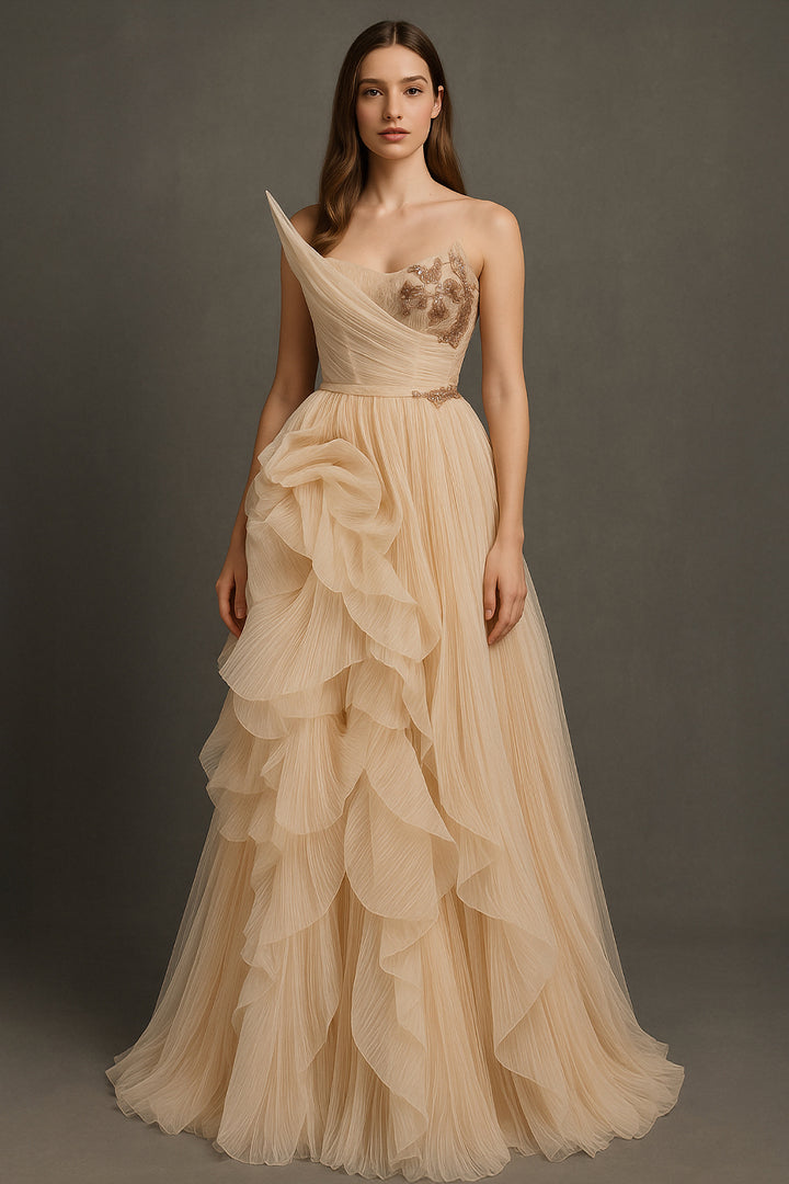 A-line Long with Strapless Sculpted Dress