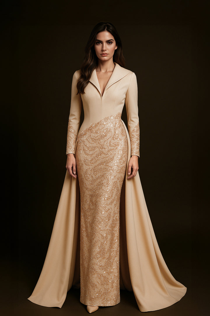 Embellished Long Column Dress