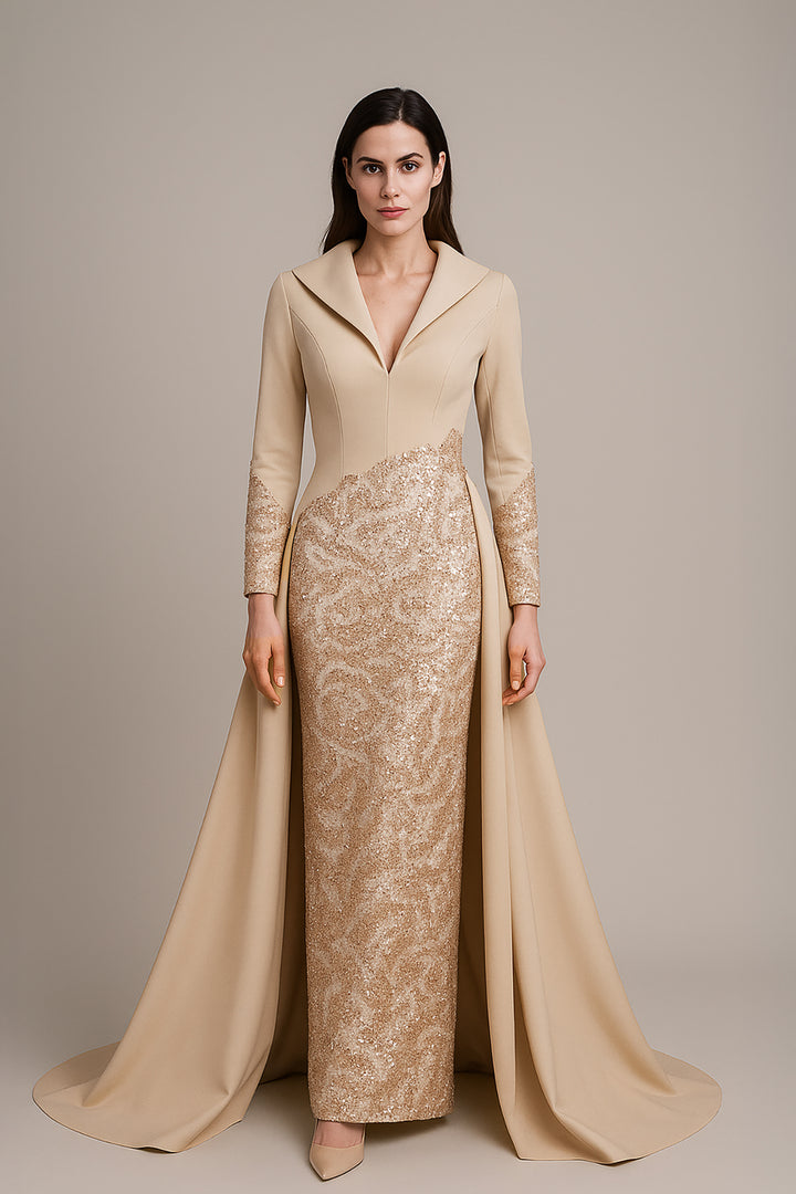 Embellished Long Column Dress