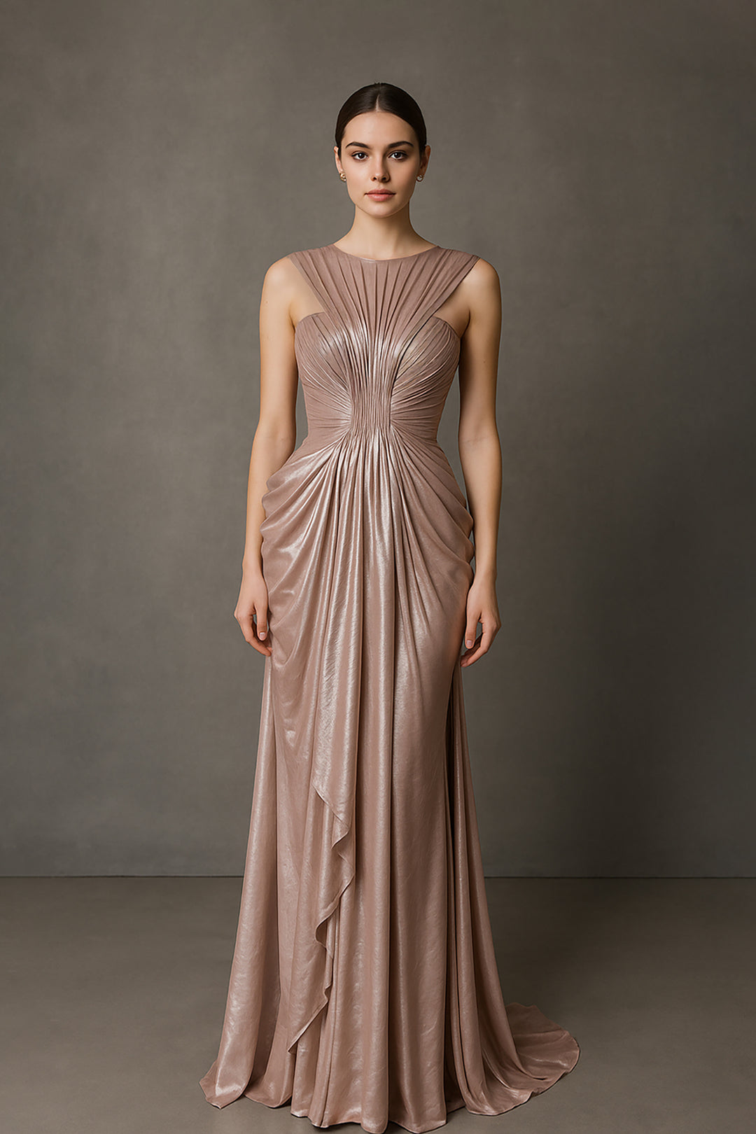 cascading pleated dress A-Line Off The Shoulder Sleeveless Pleated Chiffon Dress With Cascading Ruffles