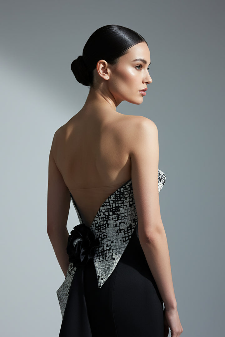 Satin Strapless Mermaid with Jacquard Accents