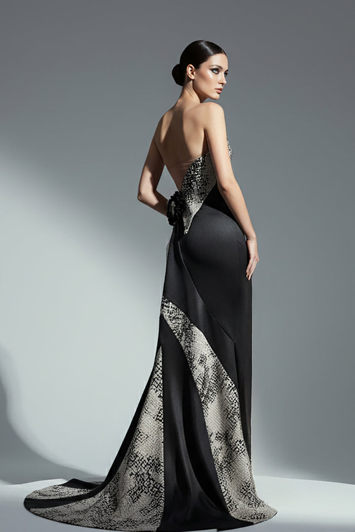 Satin Strapless Mermaid with Jacquard Accents