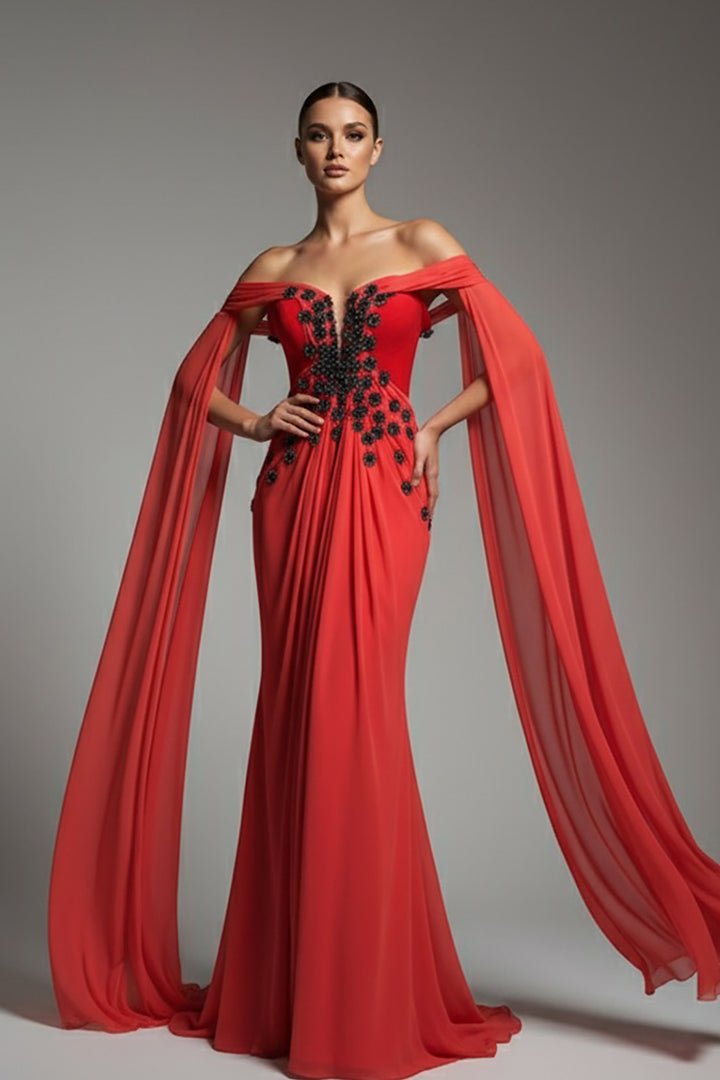 Velvet Sculpted Dress with Cape