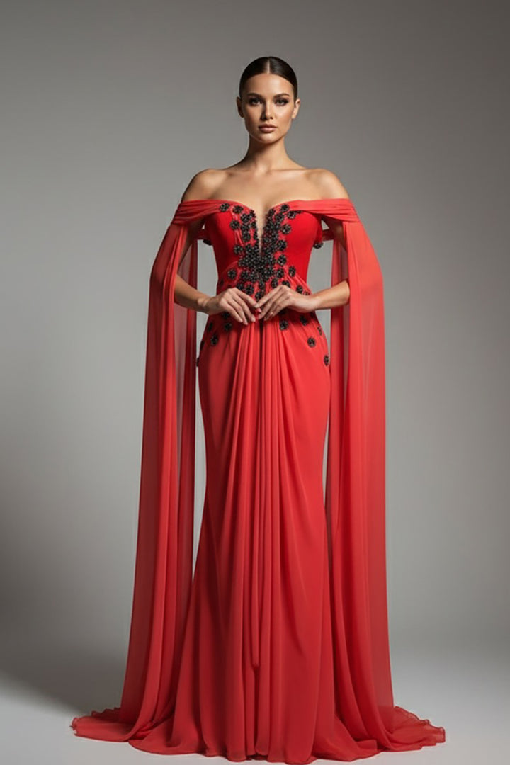 Velvet Sculpted Dress with Cape