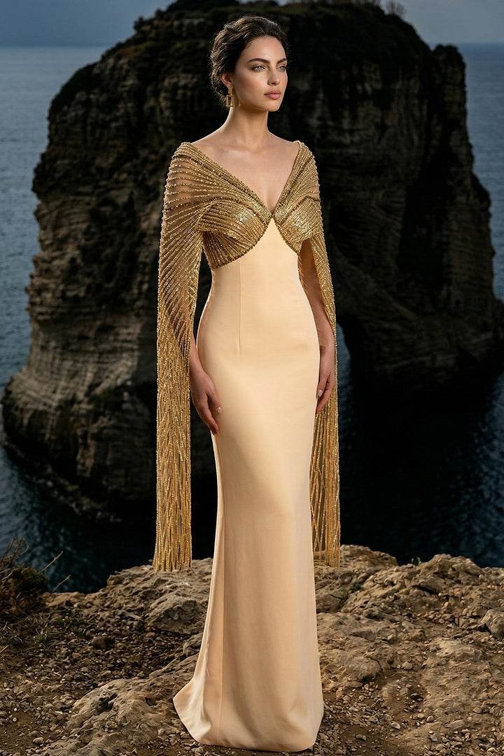 Mermaid Dress with Beaded Chain Cape