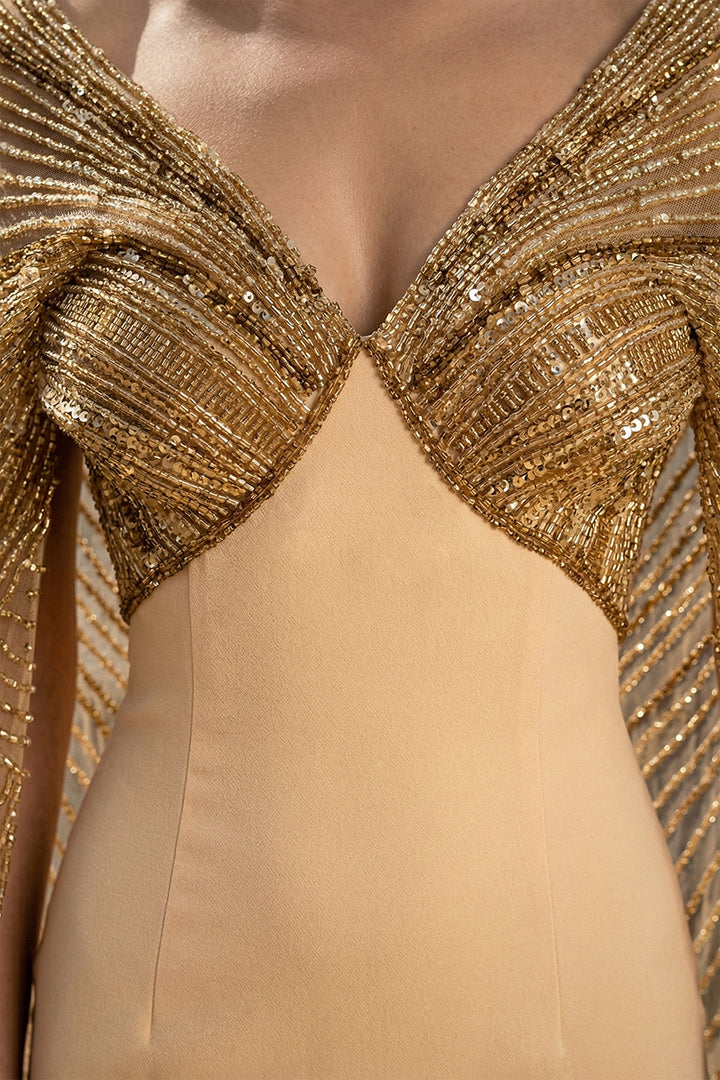 Mermaid Dress with Beaded Chain Cape