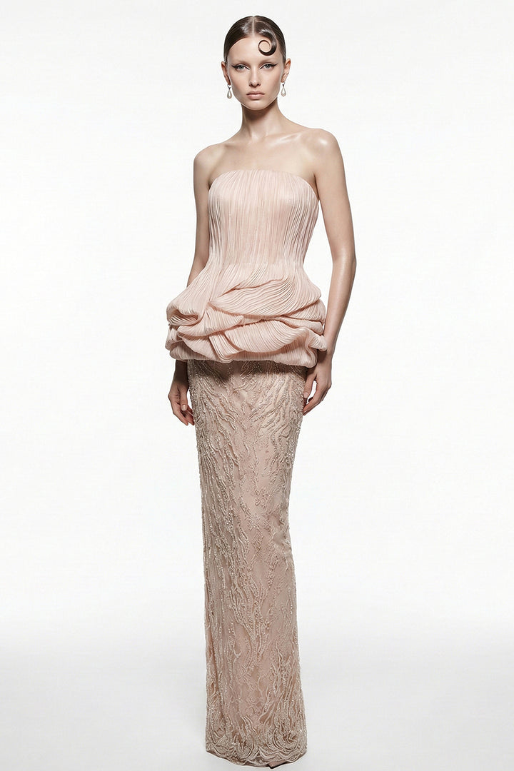 Sculpted Plissé Column Dress
