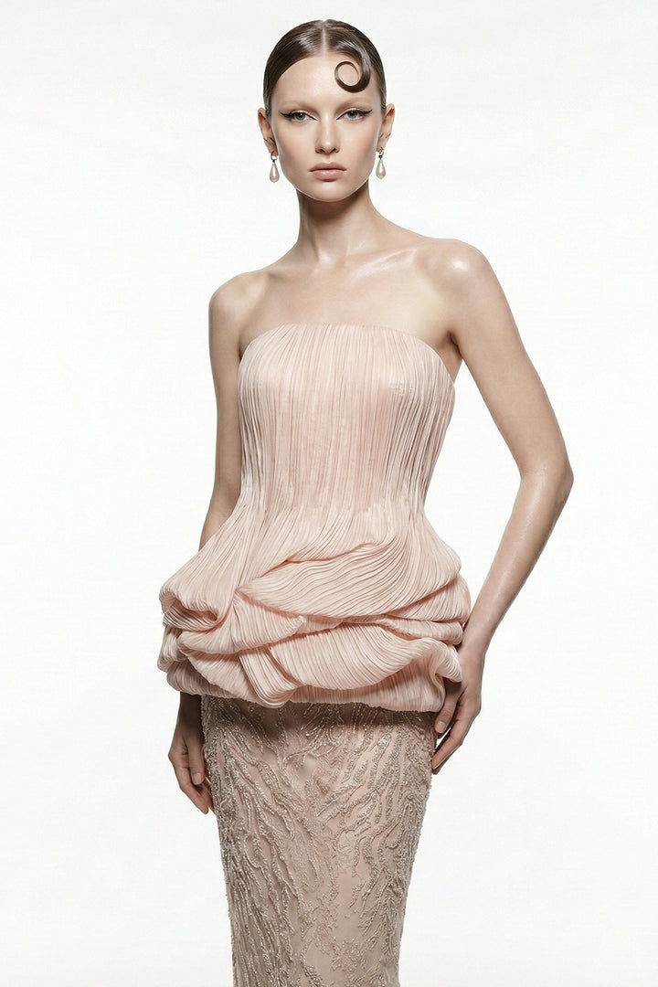 Sculpted Plissé Column Dress