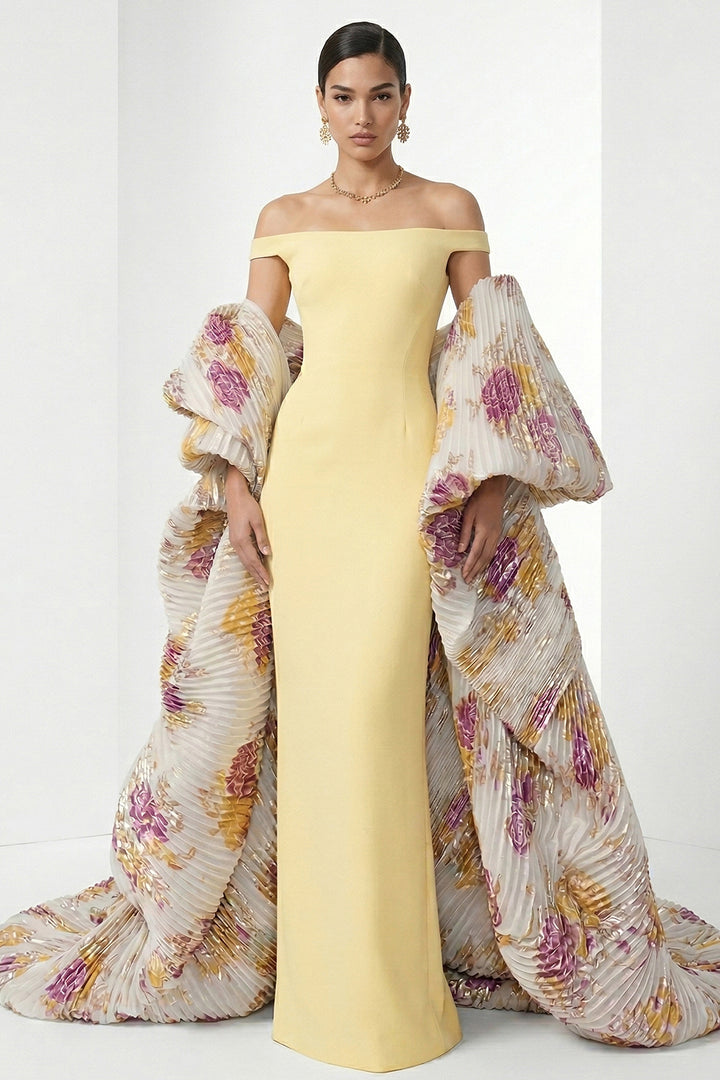 Sculptural Off-The-Shoulder with Column Dress