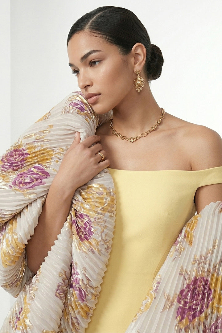 Sculptural Off-The-Shoulder with Column Dress